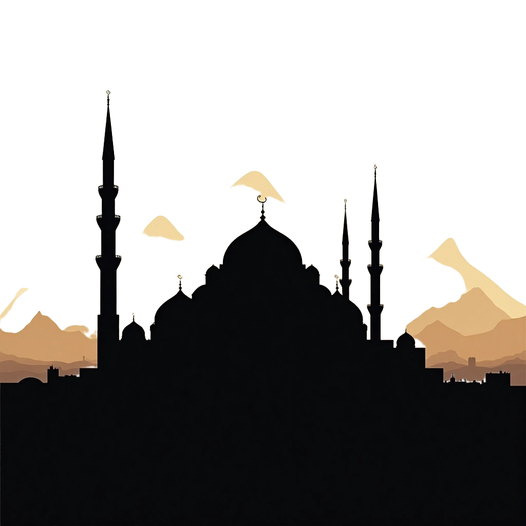 Silhouette of a Mosque at Sunset